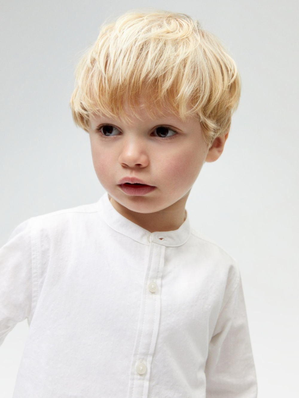 Mango Boys' White Mandarin Collar Button-Down Shirt